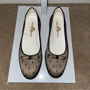 Walter Genuin Black Mesh Polka Dot Golf Ballet Flats